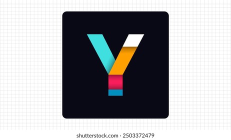 Paper Typography Y Letter Creative Logo, Stylish Colorful Y Letter Minimal Logo Sign, Y Character Logo Symbol