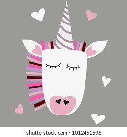 Paper unicorn on grey background. Girlish unicorn
