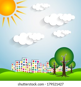 Paper urban landscape with trees