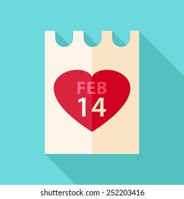 Paper valentine day. Flat stylized object with long shadow