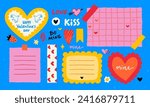 Paper valentine memo notes on stickers. Vector vintage sticky notes and pages with torn edges