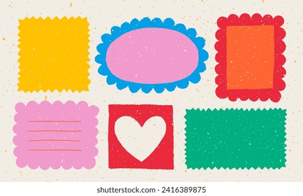 Paper valentine memo notes on stickers. Vector vintage sticky notes and pages with torn edges