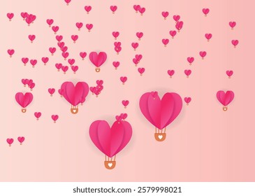 Paper valentines day hearts on pink color. Happy valentine's day background paper cut hearts style and element with red and pink color