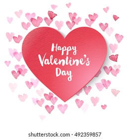paper Valentines heart on background with small pink hearts