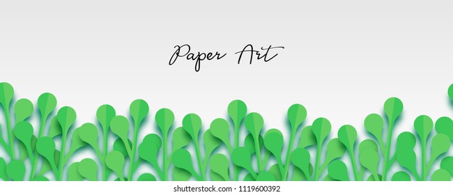 Paper vector art. Grass origami isolated background. Floral abstract banner design. Craft 3d plant eco card. Illustration leaf lush template.