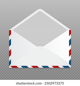 Paper vector envelope. Realistic white opened envelope with striped frame