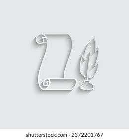 paper Vector feather and scroll icon ink bottle icon
