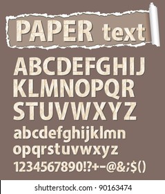Paper vector font. Letters, numbers and orthographic symbols.