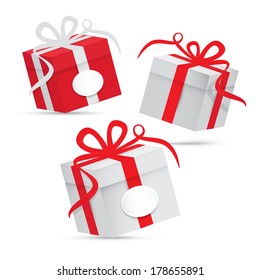 Paper Vector Gift Box Set - Silver and Red Isolated on White Background