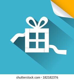 Paper Vector Gift - Present Box Blue Illustration with Bent Corner