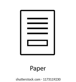 Paper vector icon on white background, paper or document sign, line style shape