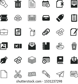 paper vector icon set such as: film, management, salon, offer, investment, editable, super, season, hair, apple, list to do, transport, remove, briefcase, shear, snacks, paper product, article, tally