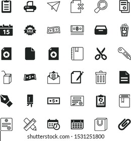 paper vector icon set such as: coin, electric, bin, barber, clinch, scribble, spiral, air, movie, magnifier, cabinet, banner, button, utility, bookstore, paperclip, article, straw, electronics