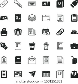 paper vector icon set such as: clamp, leather briefcase, check, american, full, statistical, calligraphy, sketch, modern, go, popcorn, brick, pack, cinema, week, tile, overview, diagram, seal
