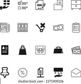 paper vector icon set such as: small, publication, machine, pin, folder, contract, giftbox, close, tick, decorative, paperwork, square, healthy, entertainment, holding, download, card, token, filing