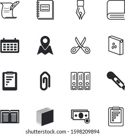 paper vector icon set such as: attach, supplies, barber, pay, cereal, poetry, bakery, board, feather, communication, folder, sticker, wire, papers, information, taking, financial, quill, seeds