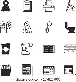 paper vector icon set such as: lavatory, plastic, happy, breakfast, scale, cappuccino, deadline, diet, potato, contract, ceramic, boxes, schedule, liquid, calorie, bowl, gift, loan, gifts, seat