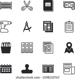 paper vector icon set such as: books, sheet, tick, designer, fresh, seal, fries, gold, questionnaire, compass, medical, shape, time, profit, standing, place, tailor, draw, bubble, scissors, blueprint