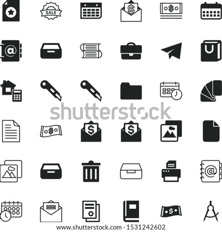 paper vector icon set such as: doc, week, idea, fly, planning, toy, briefcase, discount, studying, estimate, choice, spectrum, publish, publication, form, interface, coloring, dustbin, tag, income