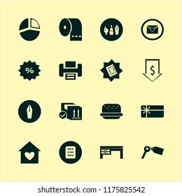 paper vector icons set. with burger, house heart, fountain pen and toilet paper in set