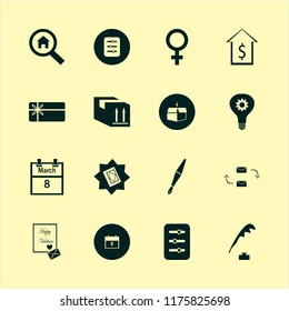 paper vector icons set. with search house, gift card, idea and filter in set
