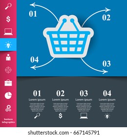 Paper vector origami style infographic. Cart, shop icon.