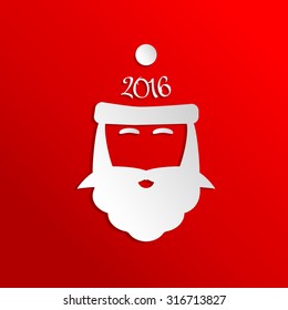 Paper vector Santa Claus illustration. Icon. Greeting card. Hat. Beard.  Christmas style silhouette.