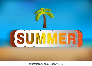Paper vector summer - on blurred background color with palm
