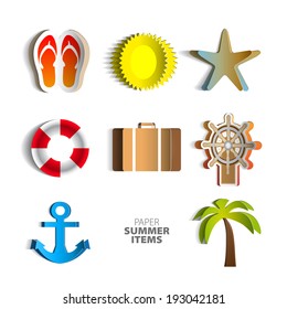 Paper Vector summer poster set made from papercut icons with white background