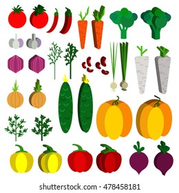Paper vegetables flat style set on a background. Vector EPS 10