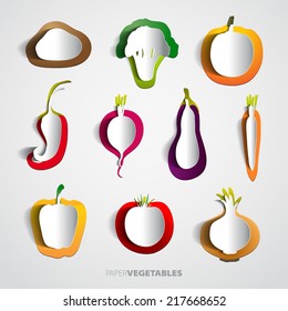 Paper veggies or vegetable Set cut out - mix design card illustration