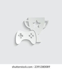 paper video game winner icon vector with trophy Cybersport icon 