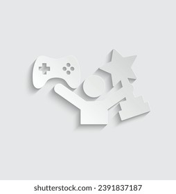 paper video game winner icon vector with trophy Cybersport icon 