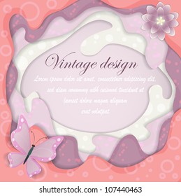 Paper vintage card with butterfly and flower