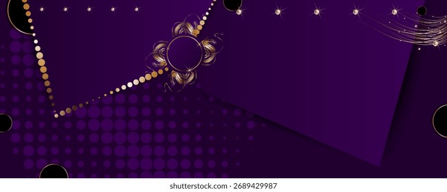 Paper violet background purle template Gold colors background with geometric elements, lines and dots