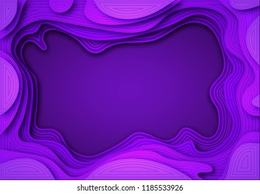 From the paper violet shades with smooth transitions and dark lines are cut out. Place for ad announcement. abstract art of carving. Vector illustration