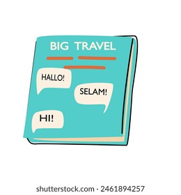 paper vocabulary - book for foreign language, learns for tourists. Flat cartoon illustration isolated.