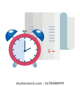 vales de papel con reloj de alarma aislado icono ilustración vectorial
