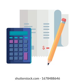 paper voucher with calculator and pencil vector illustration design