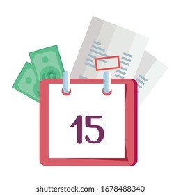 paper voucher with calendar reminder and bills cash vector illustration design