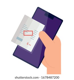 Papiergutschein mit Smartphone und Vektorillustration-Design
