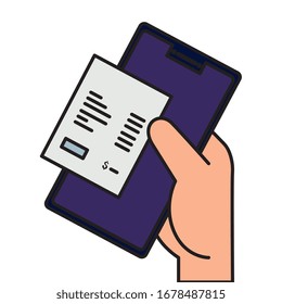paper voucher with smartphone and hand vector illustration design