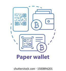 Paper Wallet Blue Concept Icon. Bitcoin Offline Storage Idea Thin Line Illustration. Copying QR Code, Private Key On Paper. Cryptocurrency Transaction. Vector Isolated Outline Drawing