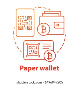 Paper Wallet Red Concept Icon. Bitcoins Offline Storage Idea Thin Line Illustration. Copying And Printing Private Key On Paper. Cryptocurrency Transaction. Vector Isolated Outline Drawing