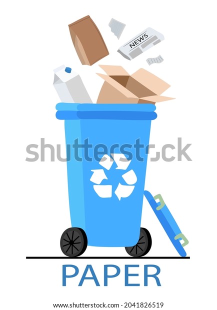 Paper Waste And Garbage. Waste sorting\
concept. Vector illustration in doodle\
style.