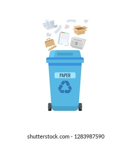 Paper waste. Trash container. Recycle garbage. Vector