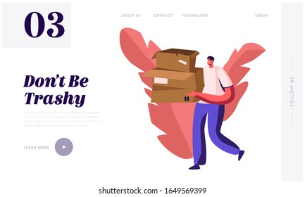 Paper Waste and Trash Recycle, Stop Pollution Website Landing Page. Volunteer Carry Old Carton Boxes. Ecology Protection Wastepaper Recycling Solution Web Page Banner. Cartoon Flat Vector Illustration