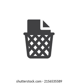 Paper Waste Vector Icon. Filled Flat Sign For Mobile Concept And Web Design. Office Garbage Bin Glyph Icon. Symbol, Logo Illustration. Vector Graphics