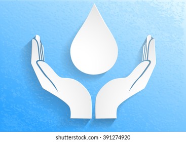 paper water drop in open hands 