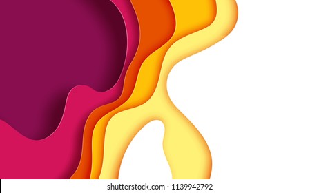 Paper wave layer with autumn color abstract background.Paper cut of cover design for business banner template and material design.Vector illustration.